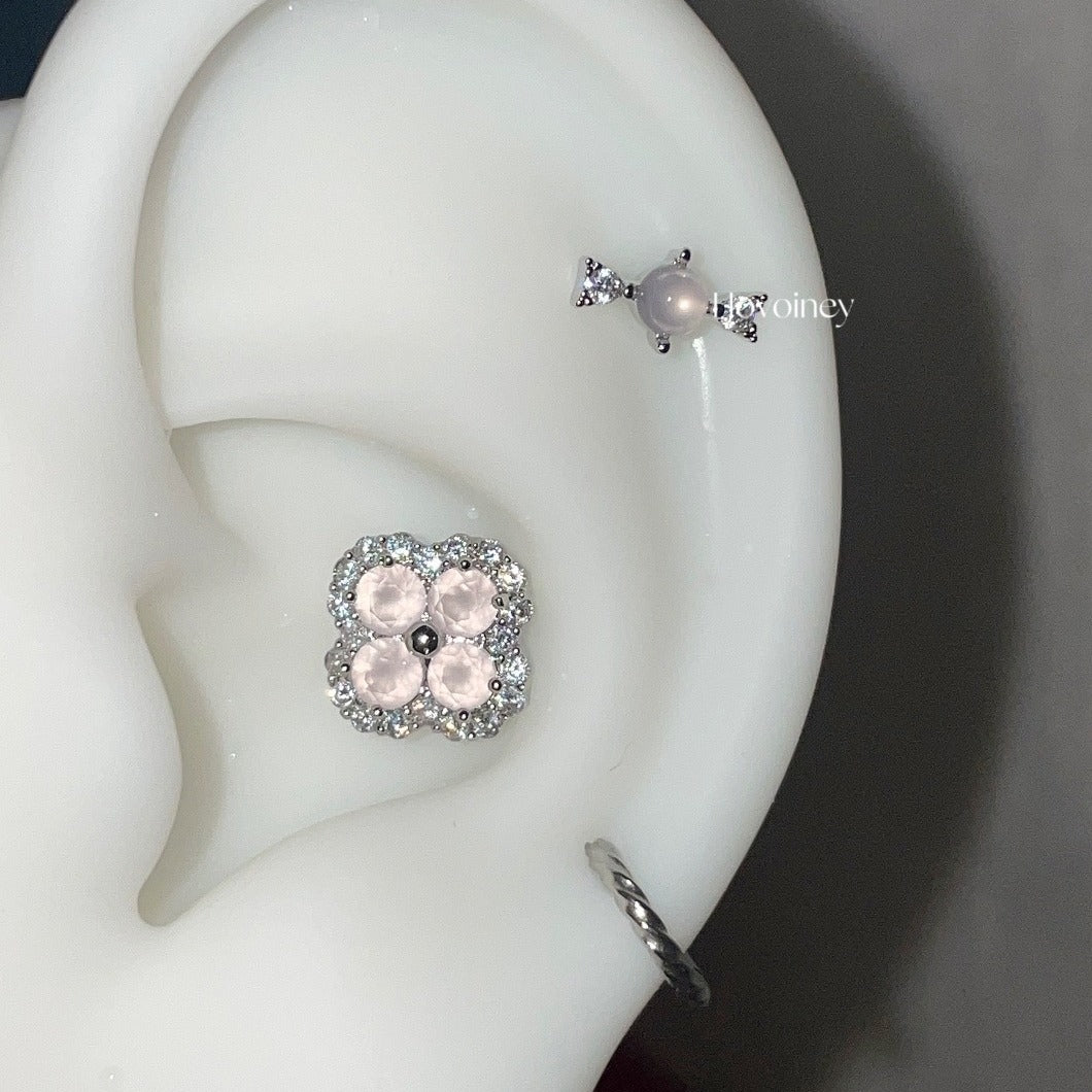Wholesale Hovoiney Protein Four-leaf Flower Zircon Ear Studs Titanium Steel Earrings ACC-ES-Qiuy003