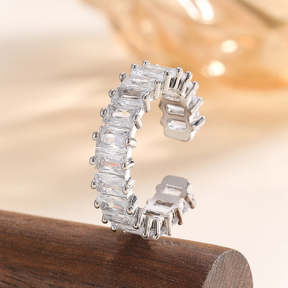 Wholesale C Shape Zircon Ring Gold Plated Copper Chic Fashion Jewelry Gift Boutique Resale