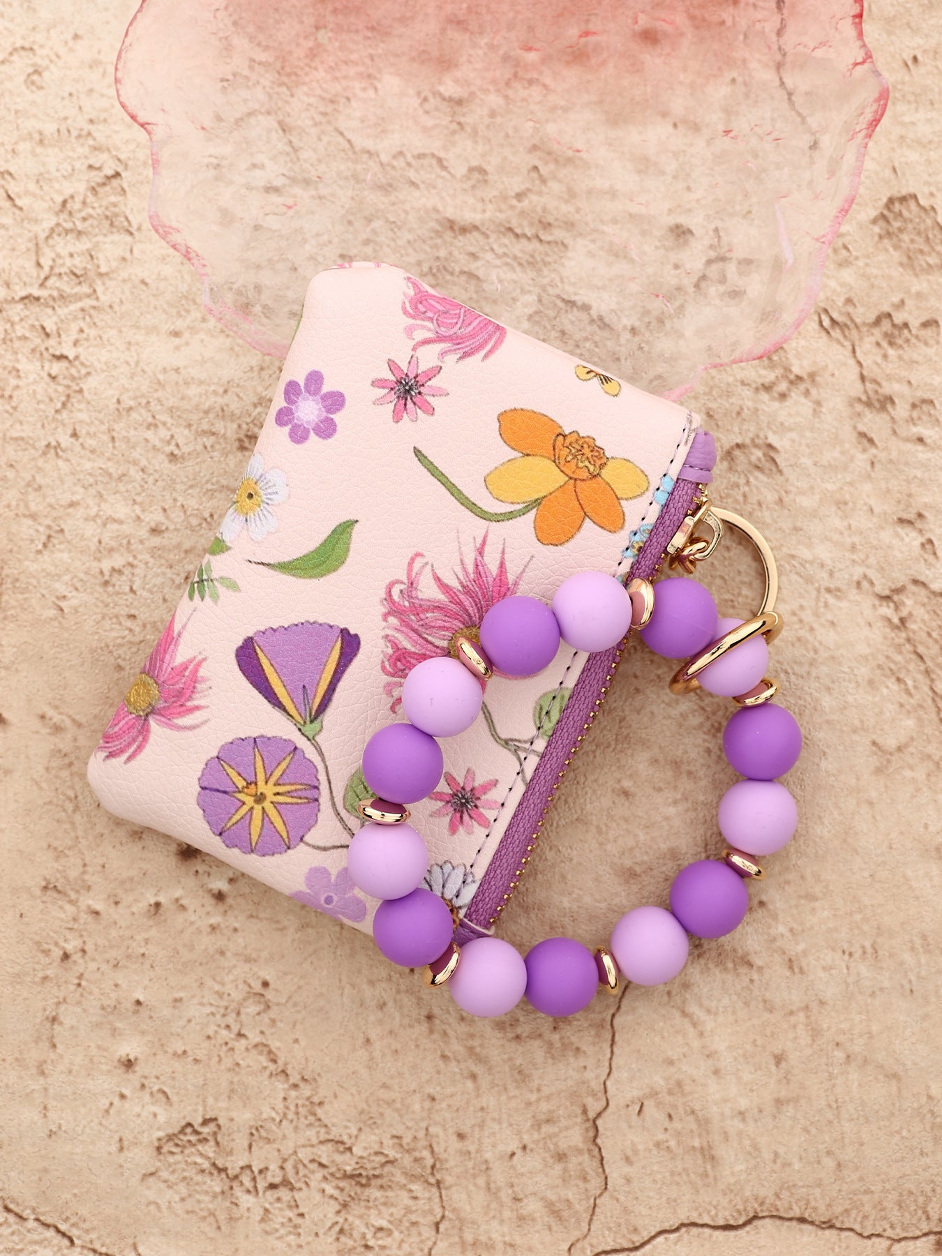 Wholesale Wallet Bow Card Holder Printed Clutch Silicone Bead Bracelet Wristlet Keychain