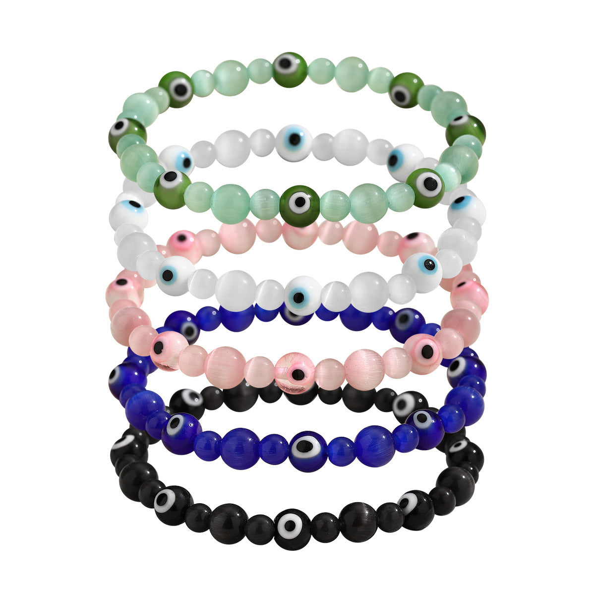 Wholesale Unisex Evil Eye Cat Eye Glass Bead Bracelet Colorful Elastic Stretch Bangle Handmade Jewelry Gift