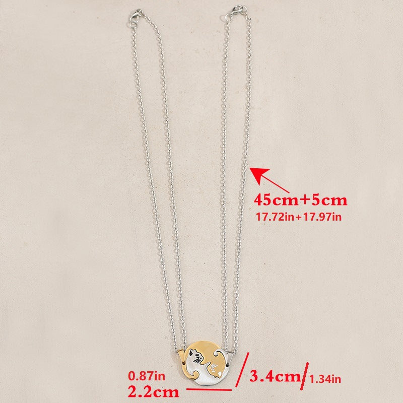 Wholesale couple cute cat pendant stainless steel necklace