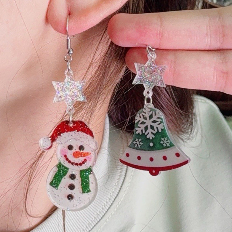 Wholesale  Christmas Earrings Cartoon Contrasting Color Snowman Bell Acrylic Earrings