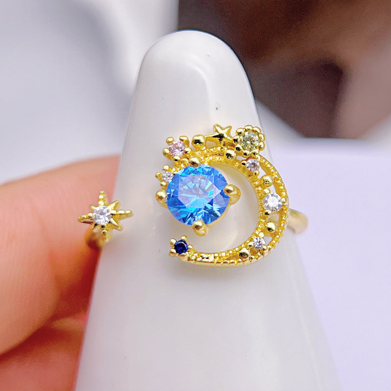 Wholesale Light Luxury Star and Moon Micro Inlaid Open Rings ACC-RS-YXY025