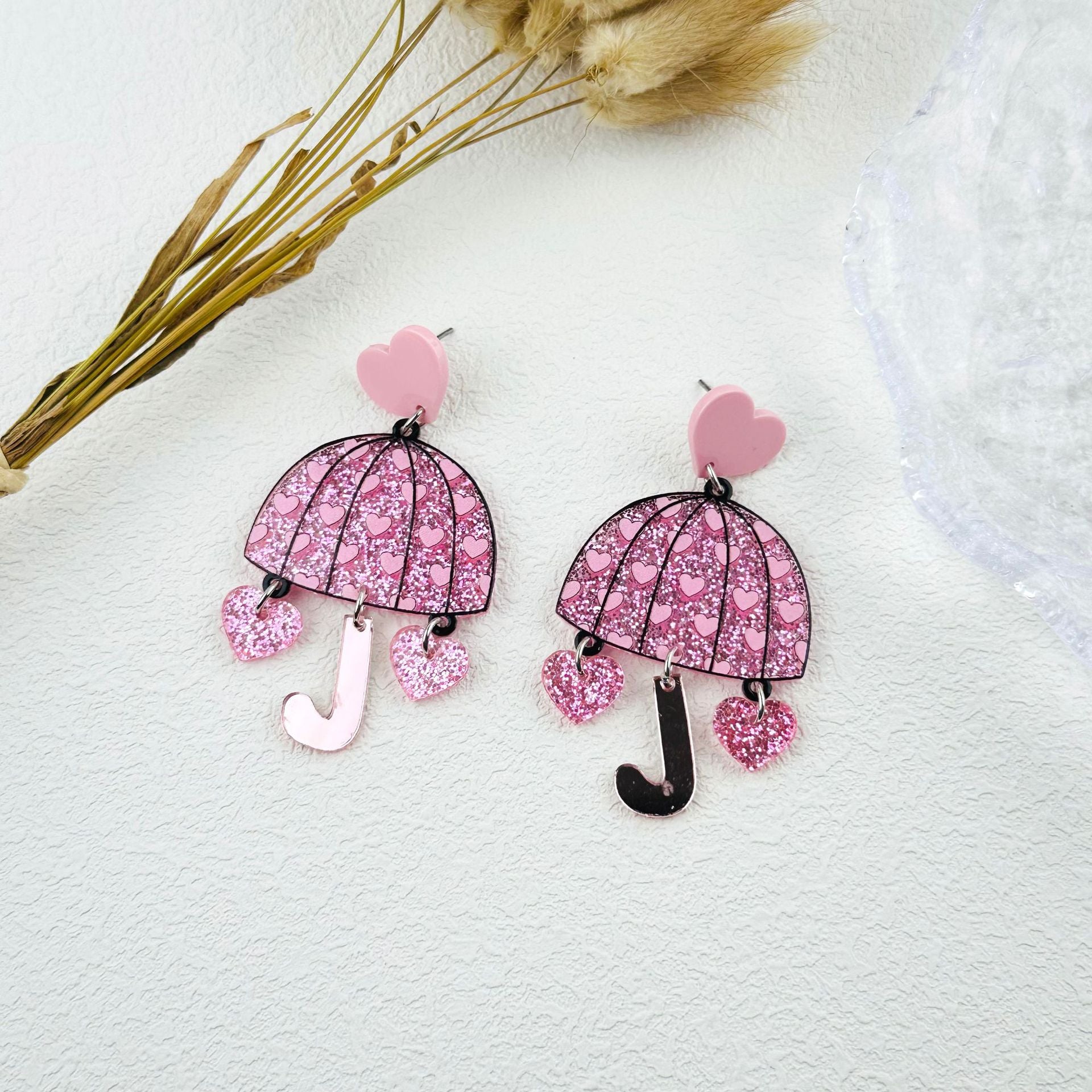 Wholesale Valentine's Day mirror love umbrella exaggerated creative design ear studs earrings