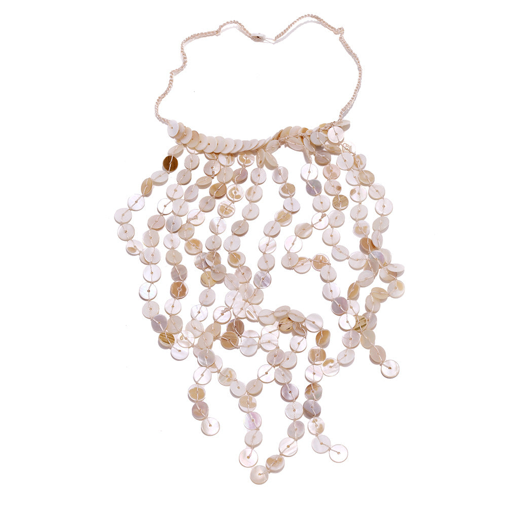 Wholesale  Multi-layer Hand-woven Waterfall Natural Shell Beads Clavicle Chain