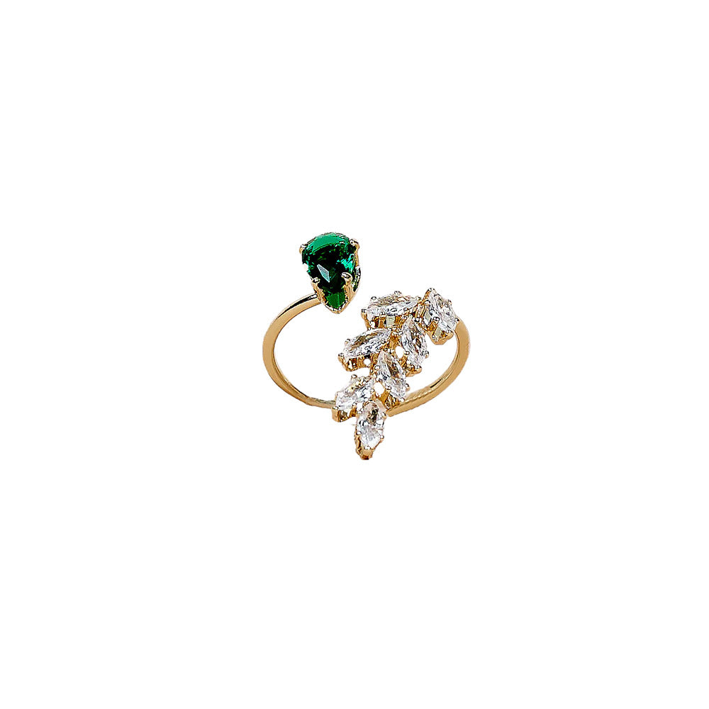 Wholesale light luxury rhinestone  leaf ring