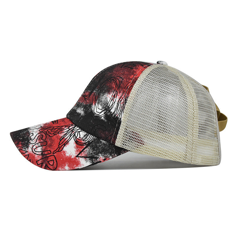 Wholesale Tie Dye Cross Ponytail Baseball Cap Women S Fashion Summer Sun Hat