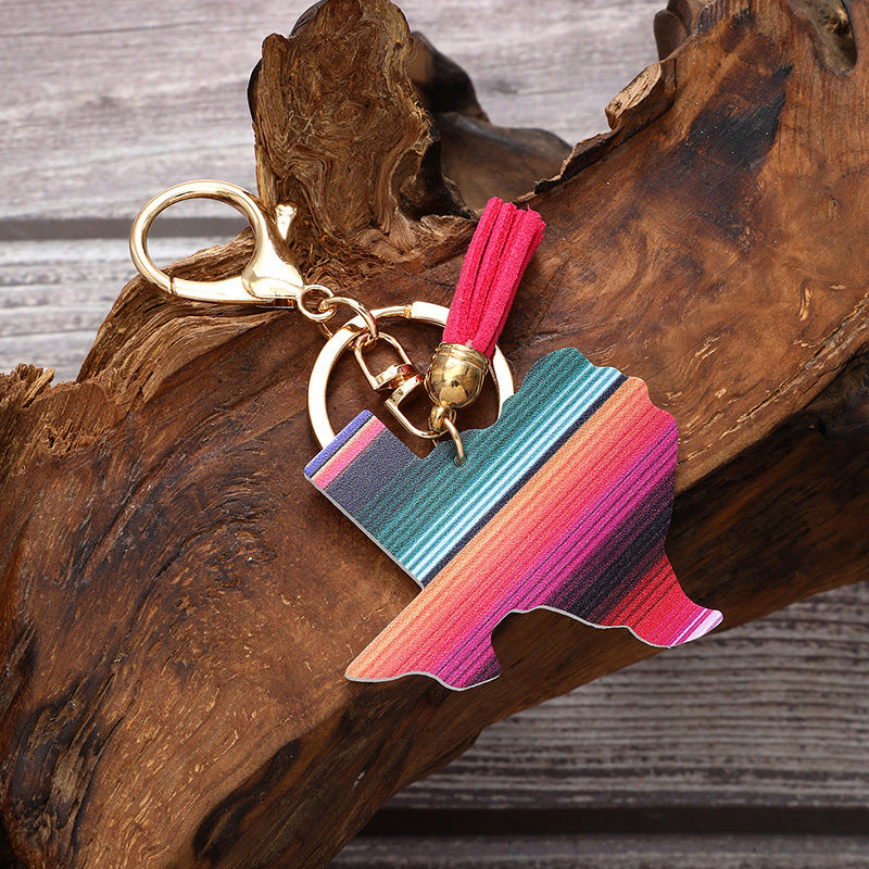 Wholesale Western Style Aztec Cactus Rainbow Leather Tassel Keychain ACC-KC-YTian008