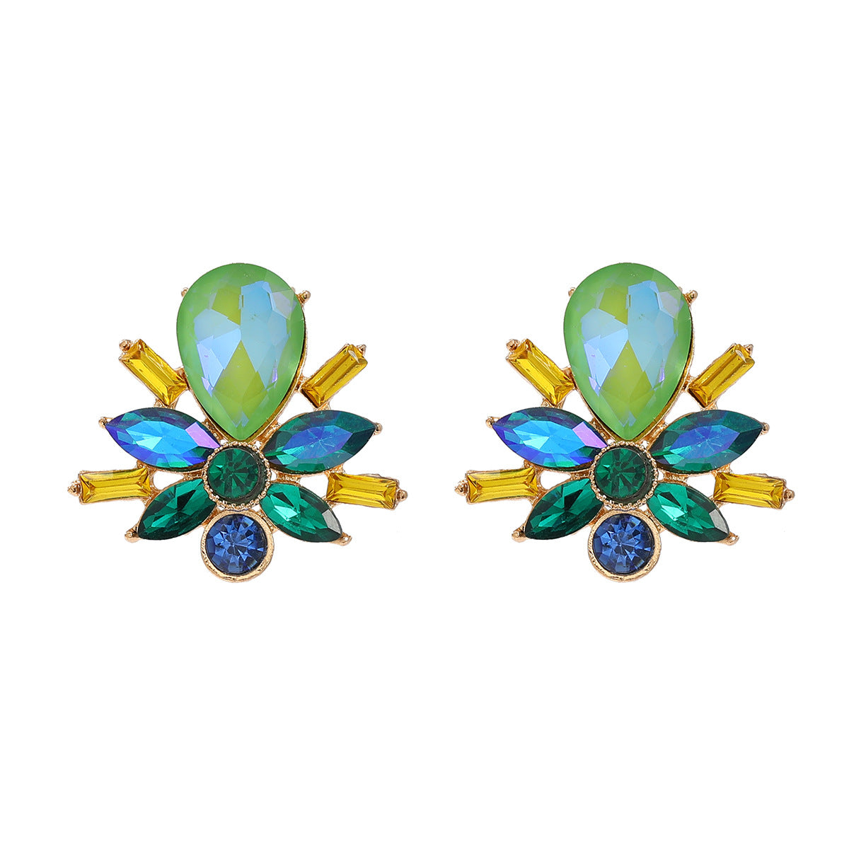 Wholesale colored diamond full diamond flower stud earrings alloy earrings ACC-ES-JL017