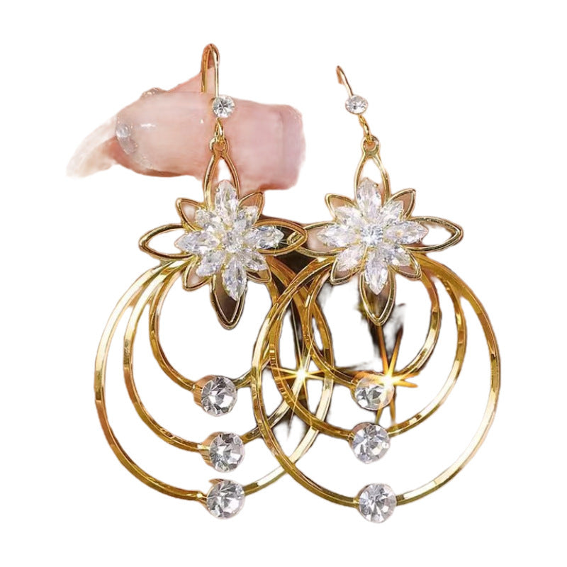 Wholesale Five Petal Flower Tassel Zirconia Earrings