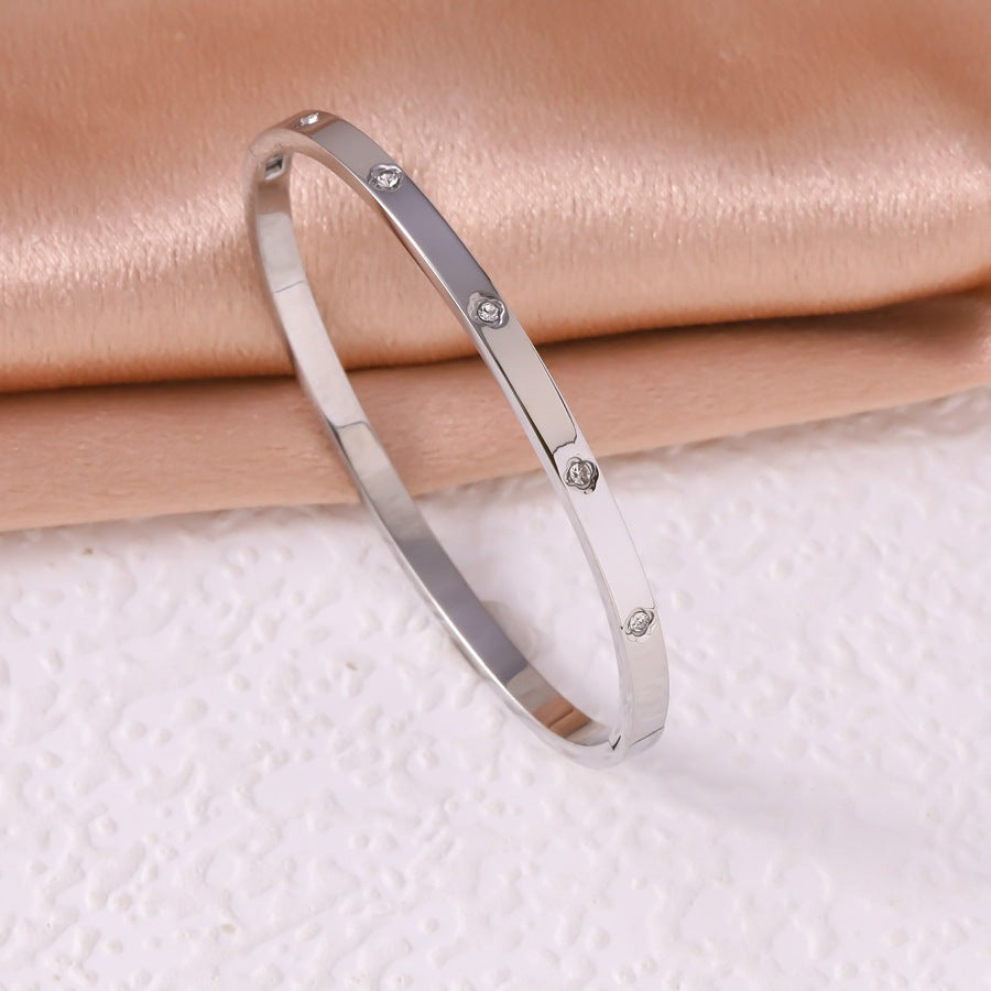 Wholesale  Fashion Titanium Steel Bracelet,  Light Luxury Diamond-Encrusted Four-Leaf Clover Flower Bracelet