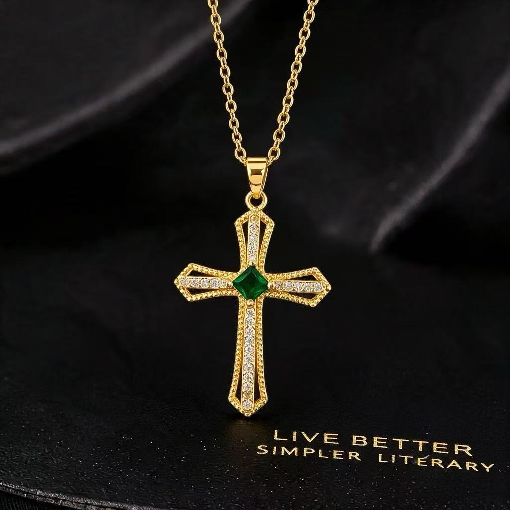 Wholesale Copper Zircon Cross Pendant Necklace Trendy Fashion Jewelry Accessory For Everyday Gift And Boutique Resale