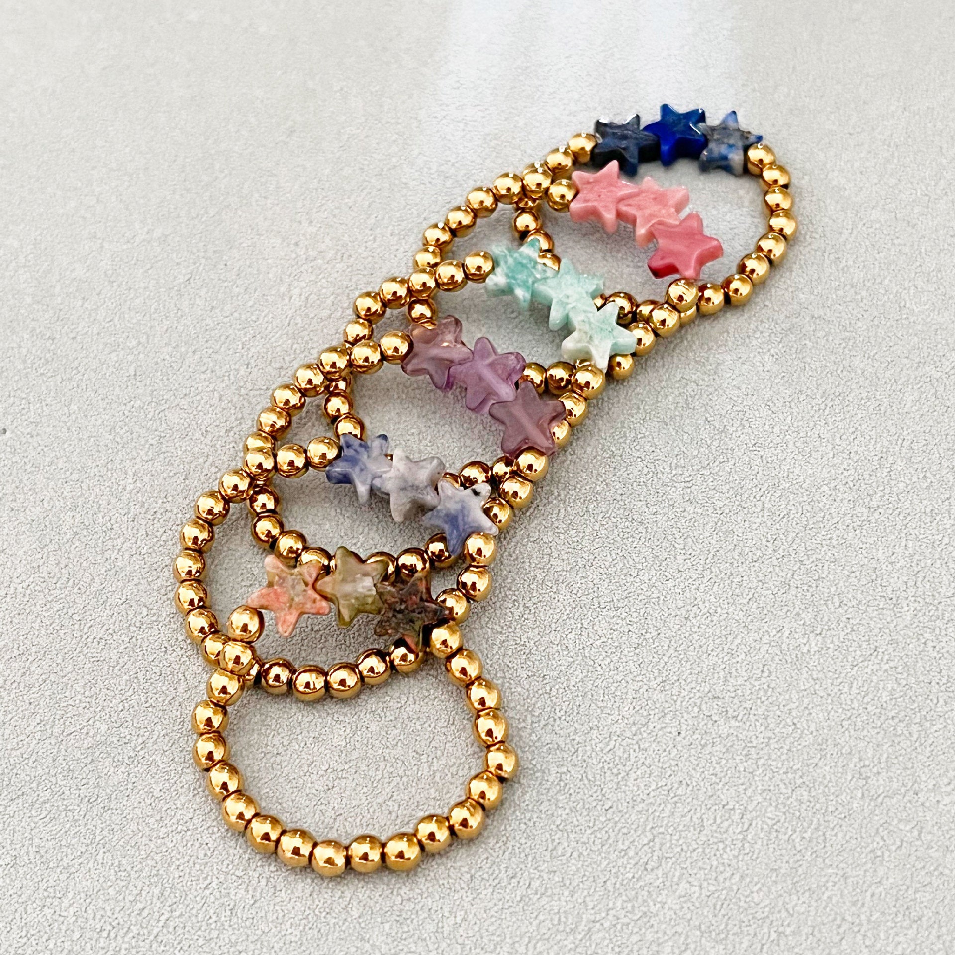 Wholesale natural stone pentagon elastic ring