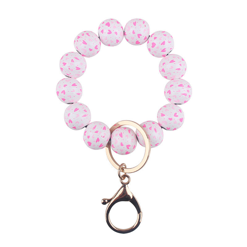 Wholesale  Creative DIY Valentine's Day Wooden Beads Beaded Bracelet Keychain