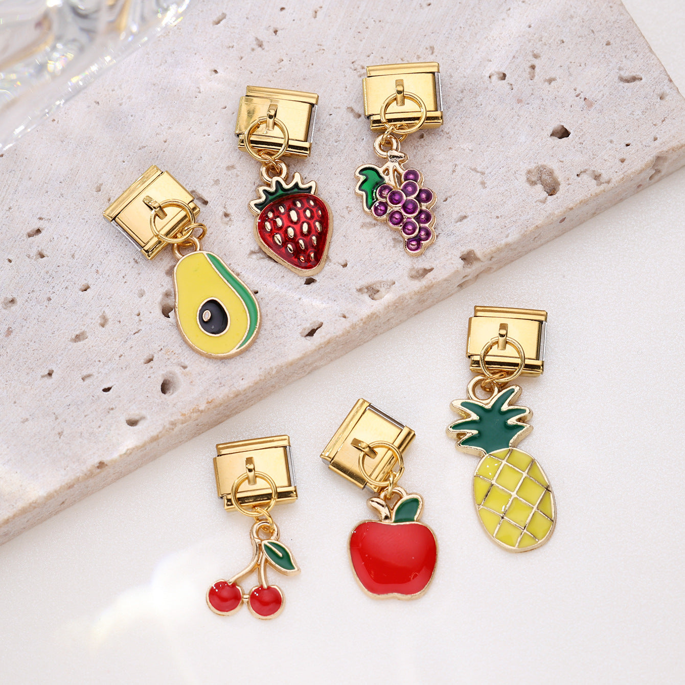 Wholesale 10pcs Italian Charm Bracelet 9mm DIY Splicing Cute Fruit Pendant Stainless Steel Composable Bracelet