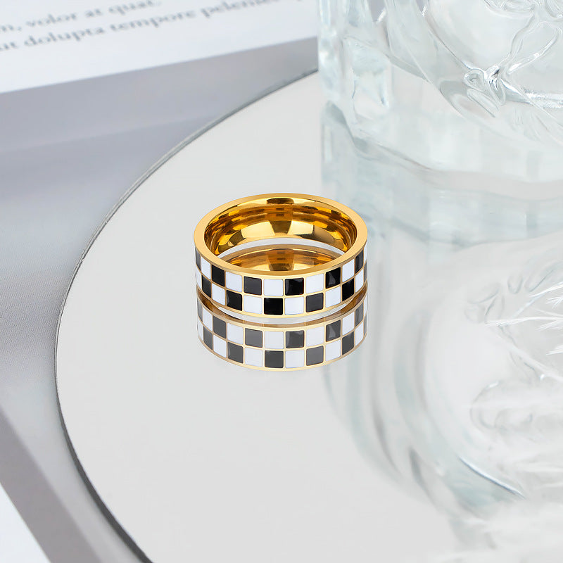 Wholesale Classic Checkered Ring Checkerboard Titanium Steel Rings ACC-RS-Hengx004