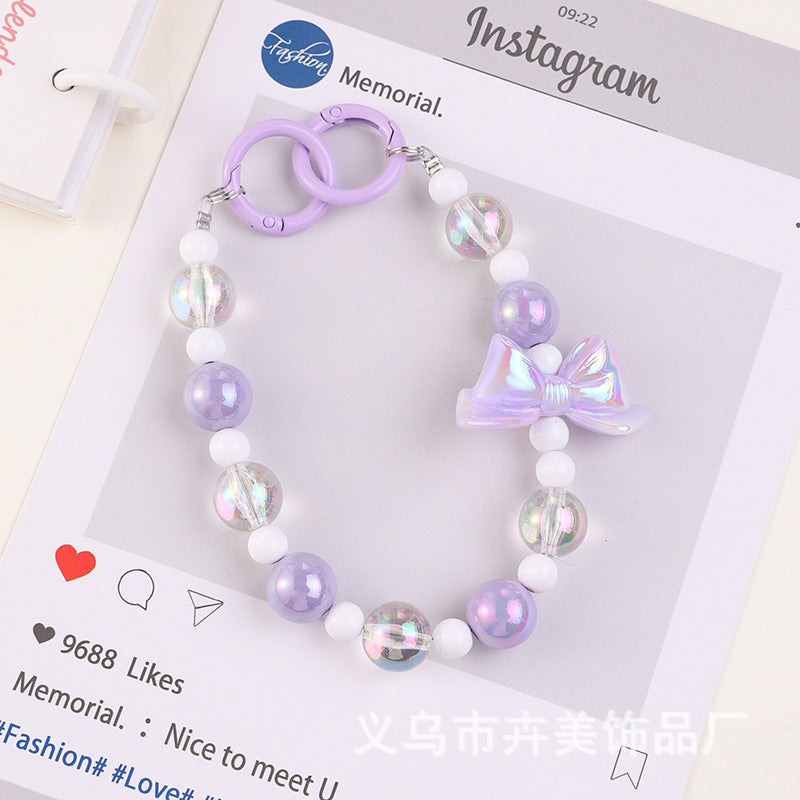 Wholesale Color-plated bow beaded mobile phone chain keychain