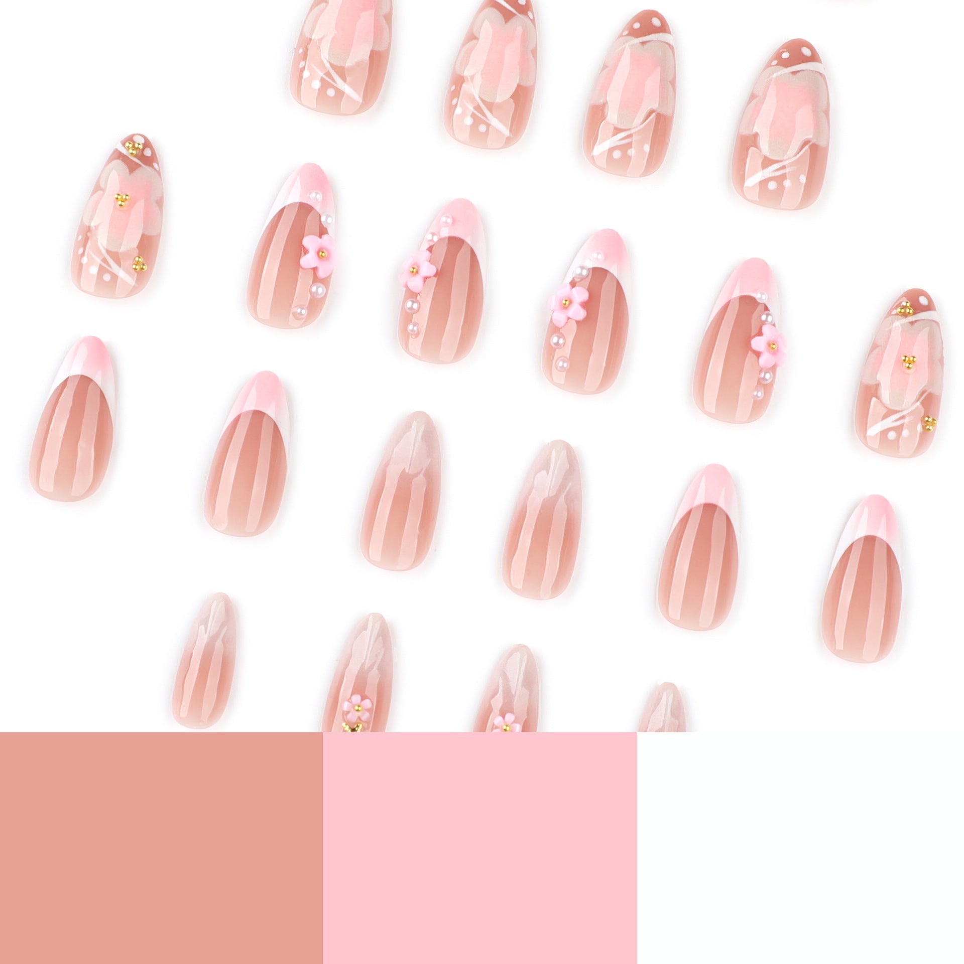 Wholesale 24 Pieces/box Summer Flowers Nails Kits Nail Stickers