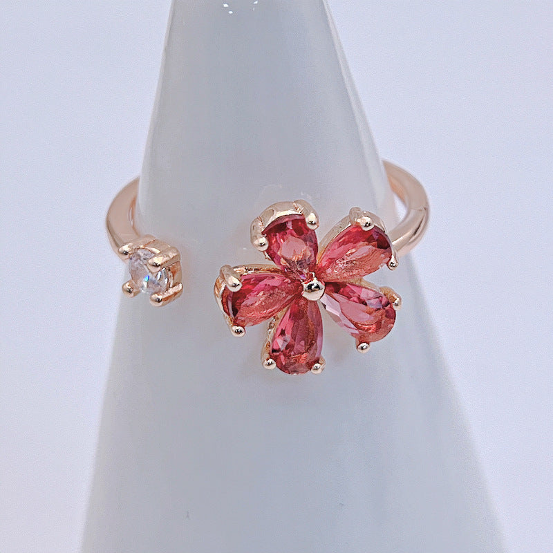 Wholesale Drip-shaped Colorful Zircon Open Heart Flower Rings ACC-RS-YXY021