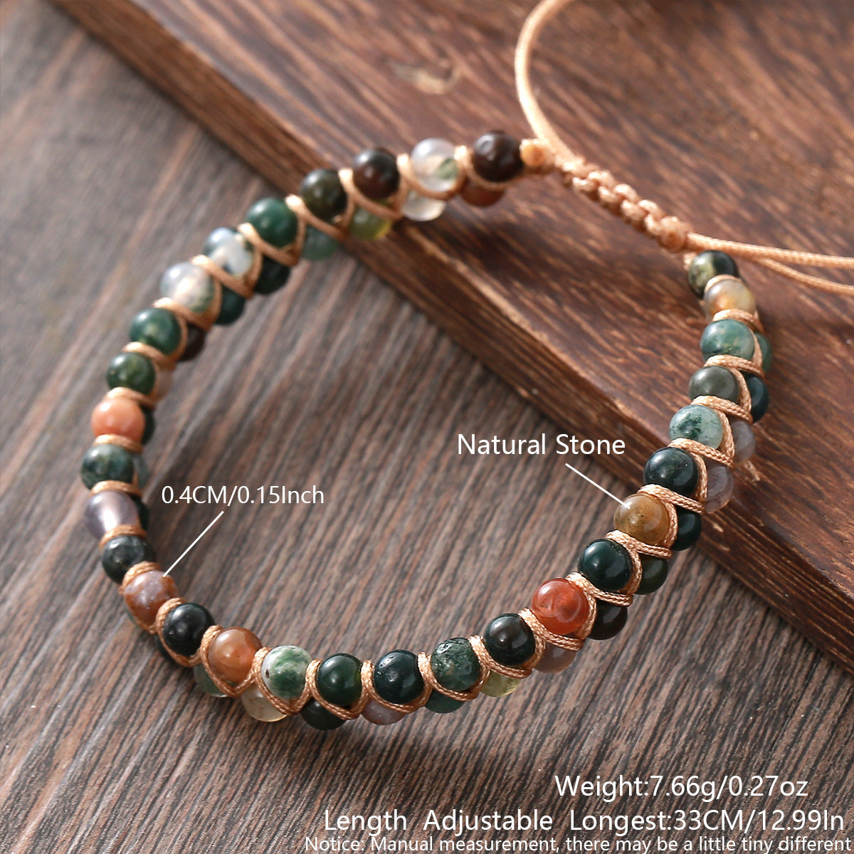 Wholesale Bohemian Natural Stone Bracelet Double Layer Handmade Adjustable Sliding Fashion Accessory for Everyday Wear and Boutique Resale