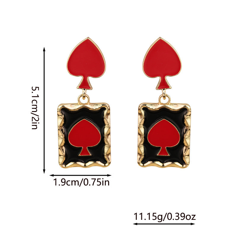 Wholesale red heart playing cards vintage oil dripping alloy earrings ACC-ES-RuLong008