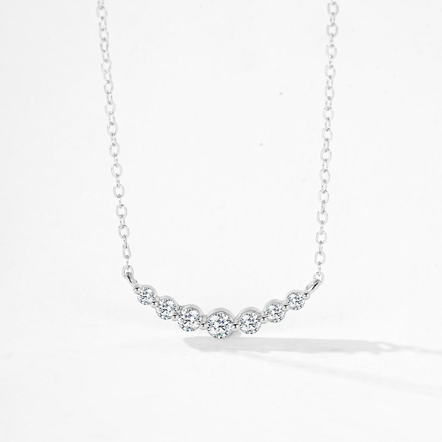 Wholesale  Light Luxury S925 Sterling Silver Curve Smile Full Diamond Necklace