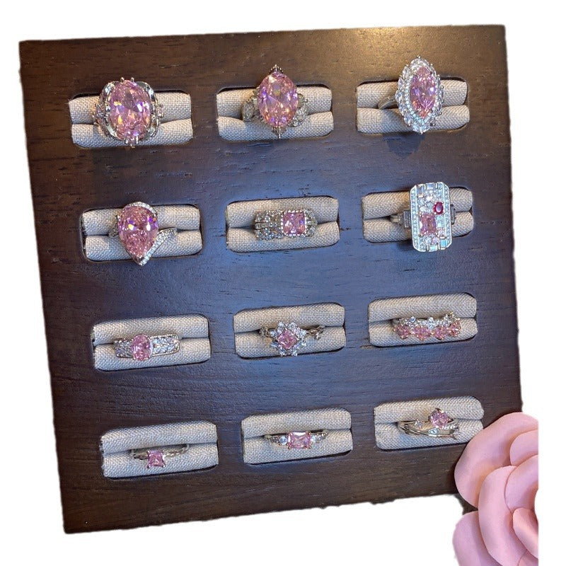 Wholesale Luminous Pink Gemstone Ring 18K Gold Plated Sweet Ring Adjustable Rings ACC-RS-GeLeisi001