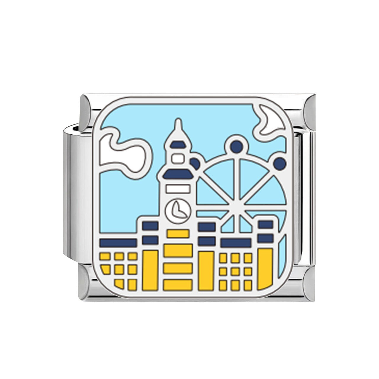 Wholesale Creative DIY Italian-style modular bracelet charm featuring travel landmark designs in stainless steel