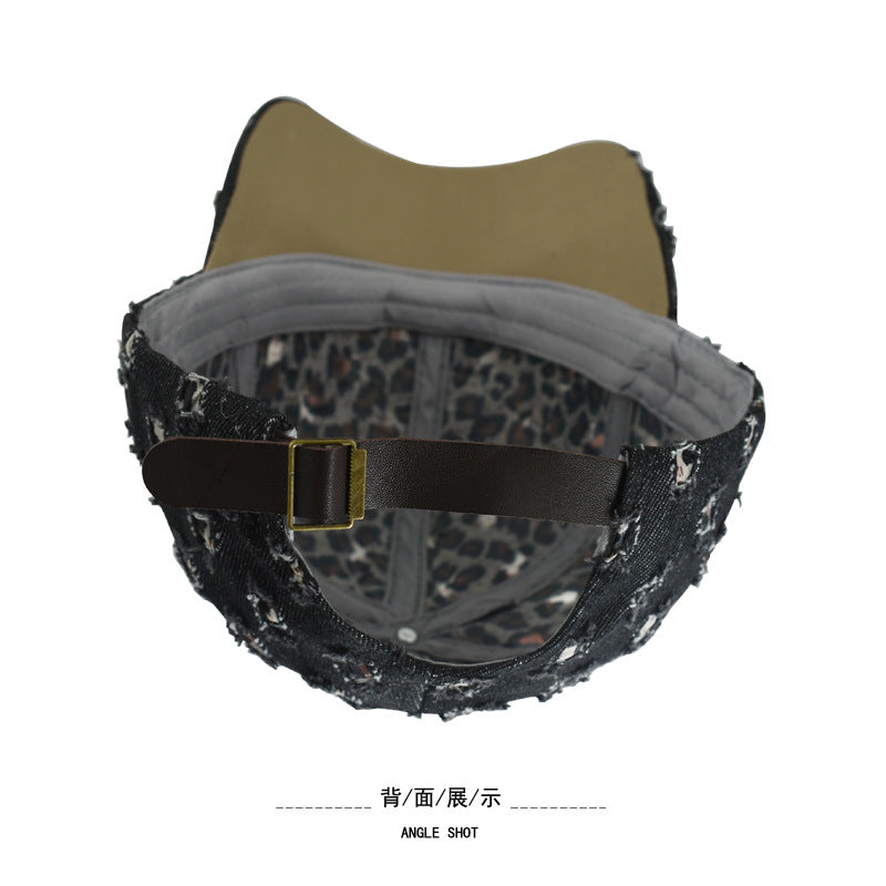 Wholesale Ripped Leopard Washed Diamond Rhinestone Fashion Baseball Cap