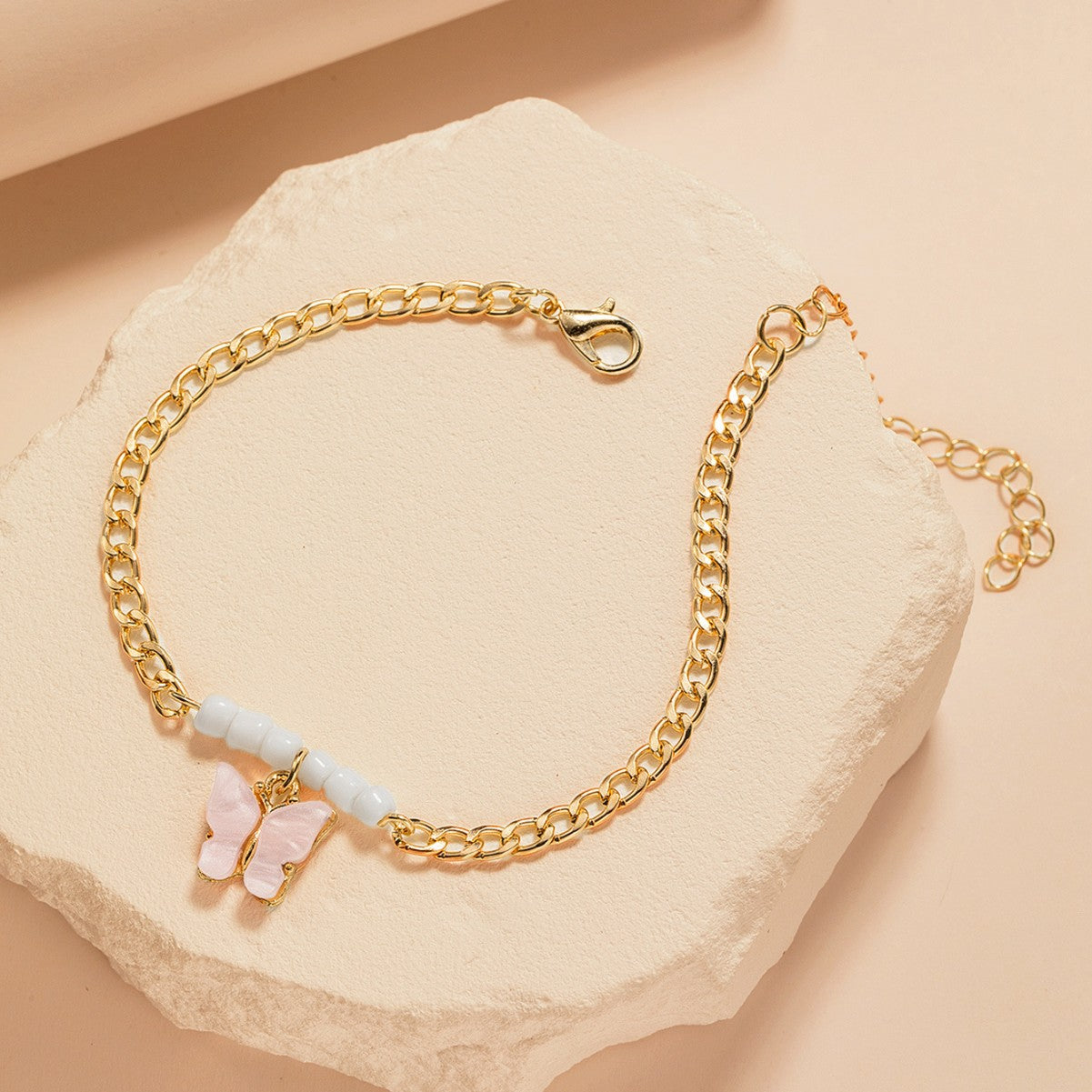 Wholesale  butterfly pendant white beaded  anklet