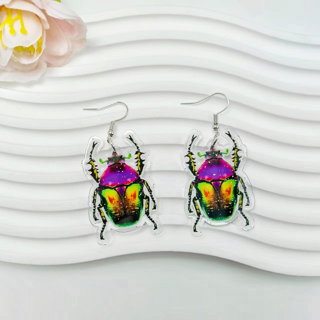 Wholesale Vintage Insect Series Acrylic Print Earrings ACC-ES-Qiyu024