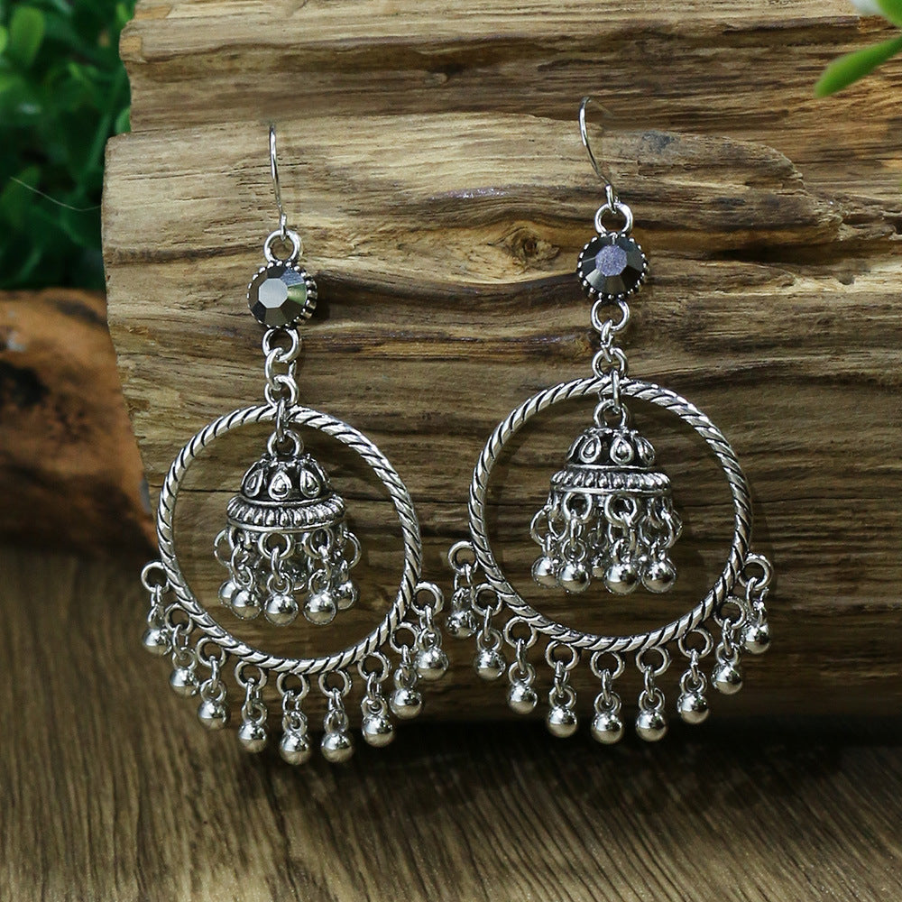 Wholesale Tribal Long Bell Tassel Earrings Alloy Jewelry Accessory for Resale