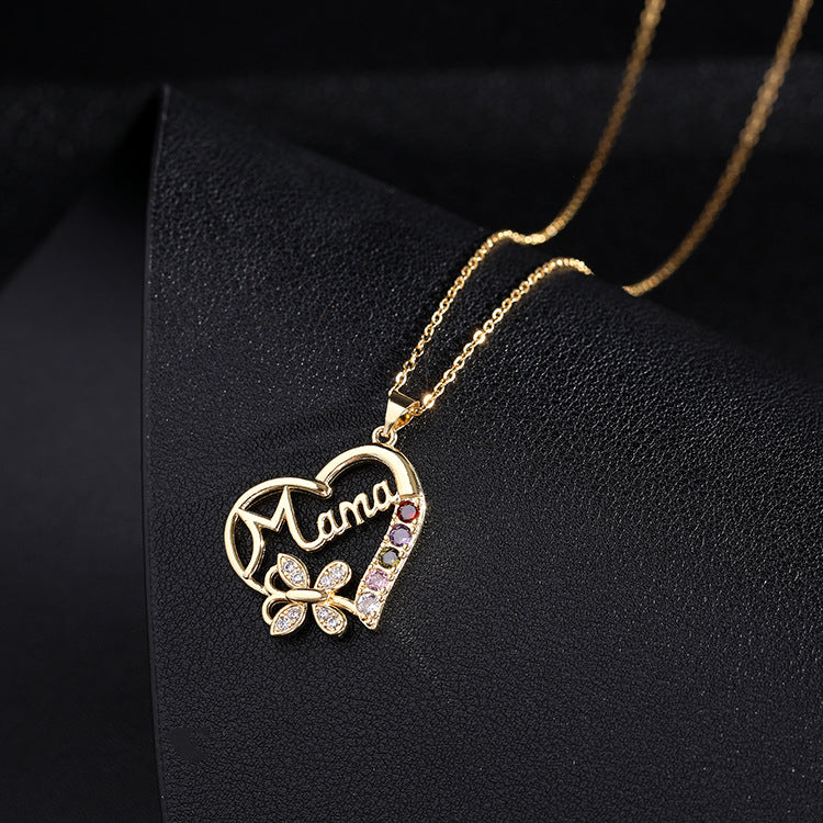 Wholesale Mother's Day MAMA Colored Zircon Love Copper Necklace ACC-NE-SY001
