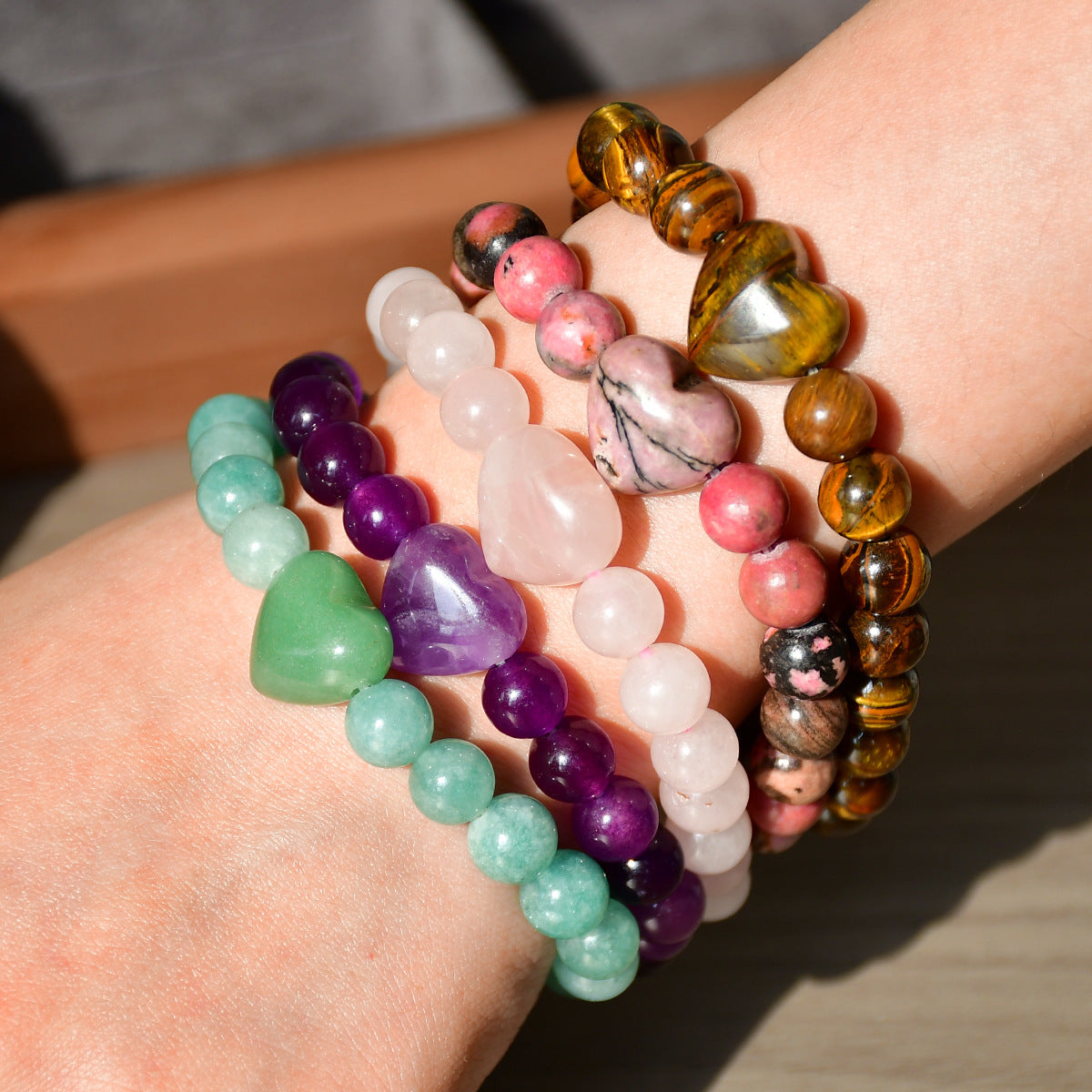 Wholesale Heart Shape Amethyst Beaded Bracelet Handmade Unisex Travel Gift Jewelry Accessory