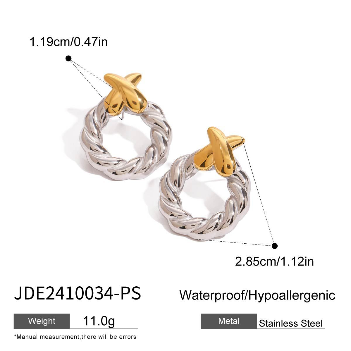 Wholesale  18K gold stainless steel gold and silver color matching  twist ring earrings