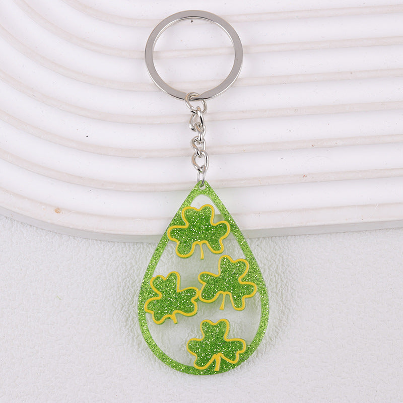 Wholesale St.Patrick Fine Flash Clover Acrylic Creative Hollow Water Drop Hanging Jewelry Keychain