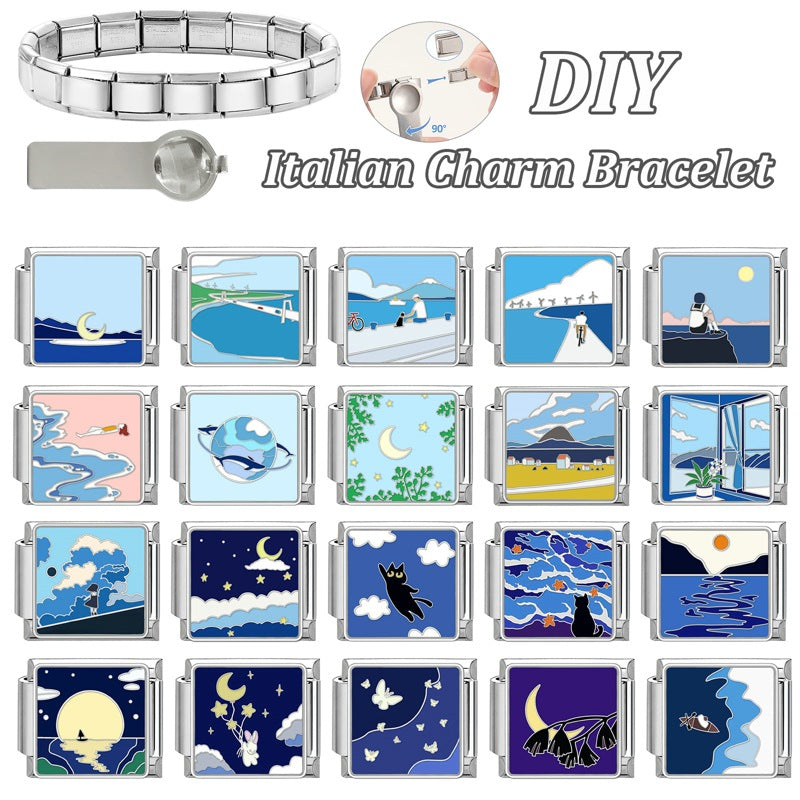 Wholesale 9mm Italian Charm Starter Bracelets DIY square Single Section Creative Stainless Steel Composable Bracelet