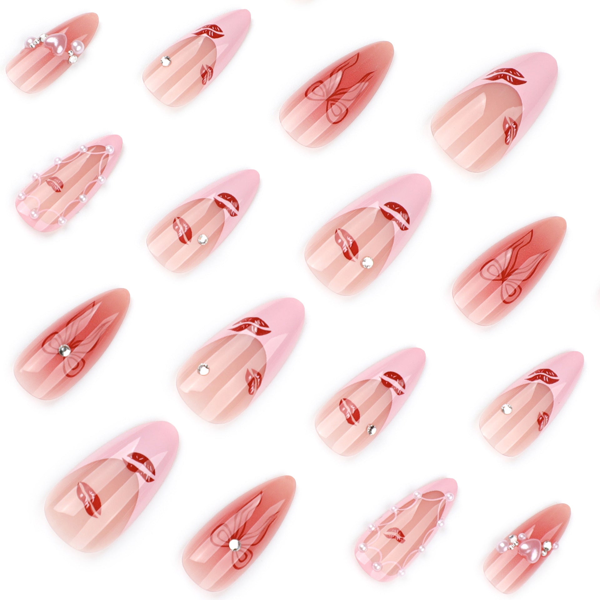 Wholesale 24 Pieces/box Red Lipstick Nails Kits Nail Stickers