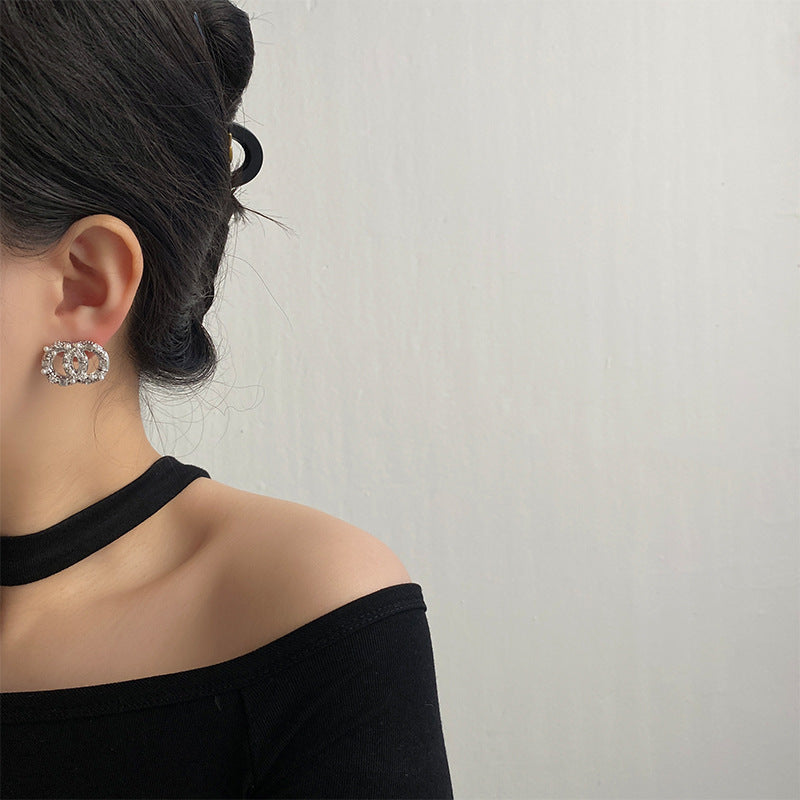 Wholesale Double Ring Super Flash Light Luxury Letter Double Layer Earrings ACC-ES-NingKa012