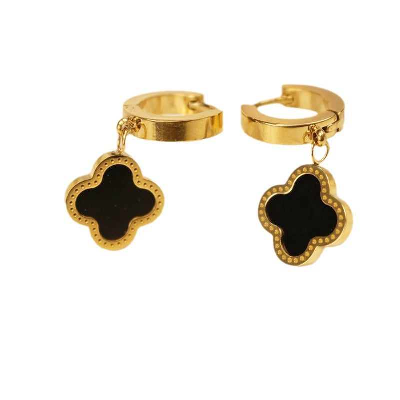 Wholesale  Four-leaf Clover Micro-inlaid Flowers Light Luxury Elegant Retro Earrings