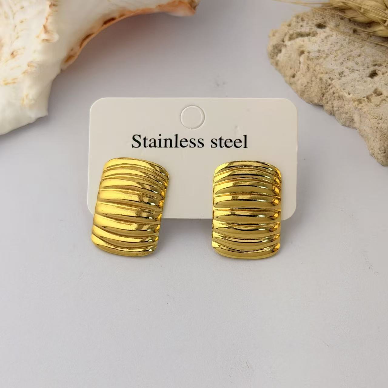 Wholesale Geometric Pleated Earrings 304 Stainless Steel Fashion Jewelry for Women