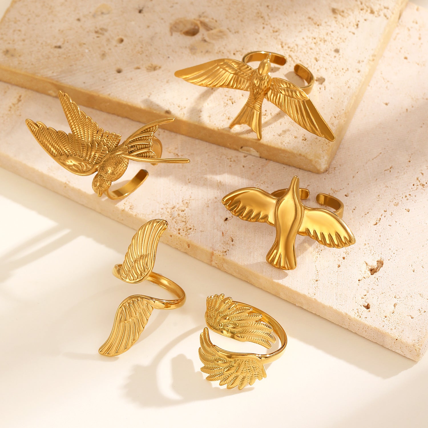 Wholesale stainless steel winged bird and peace dove open ring