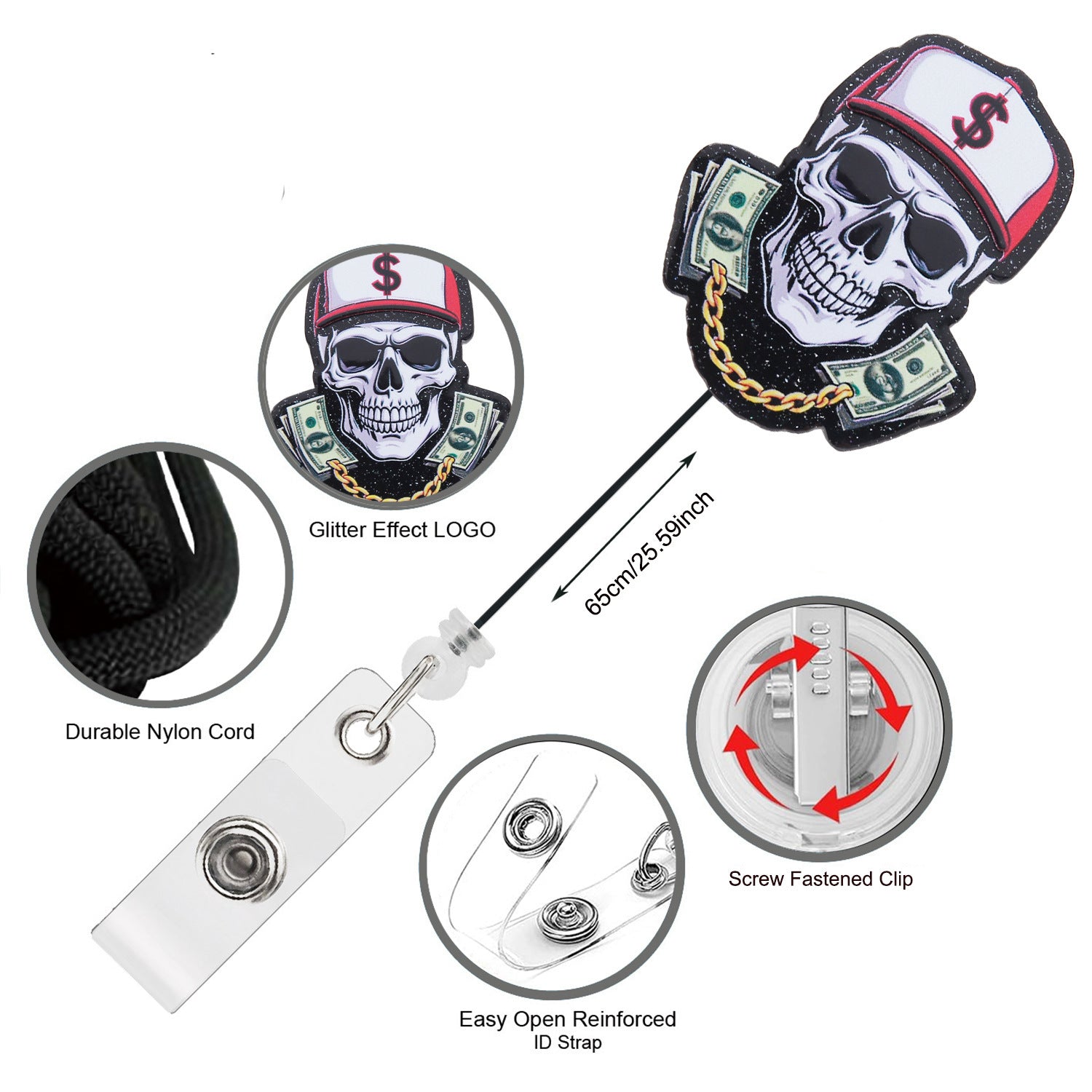 Wholesale  Acrylic Retractable Badge Reel with Clip for Keychains and ID Cards