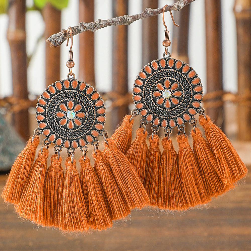 Wholesale Alloy Bohemian Tassel Earrings Trendy Fashion Accessory for Boutique Resale
