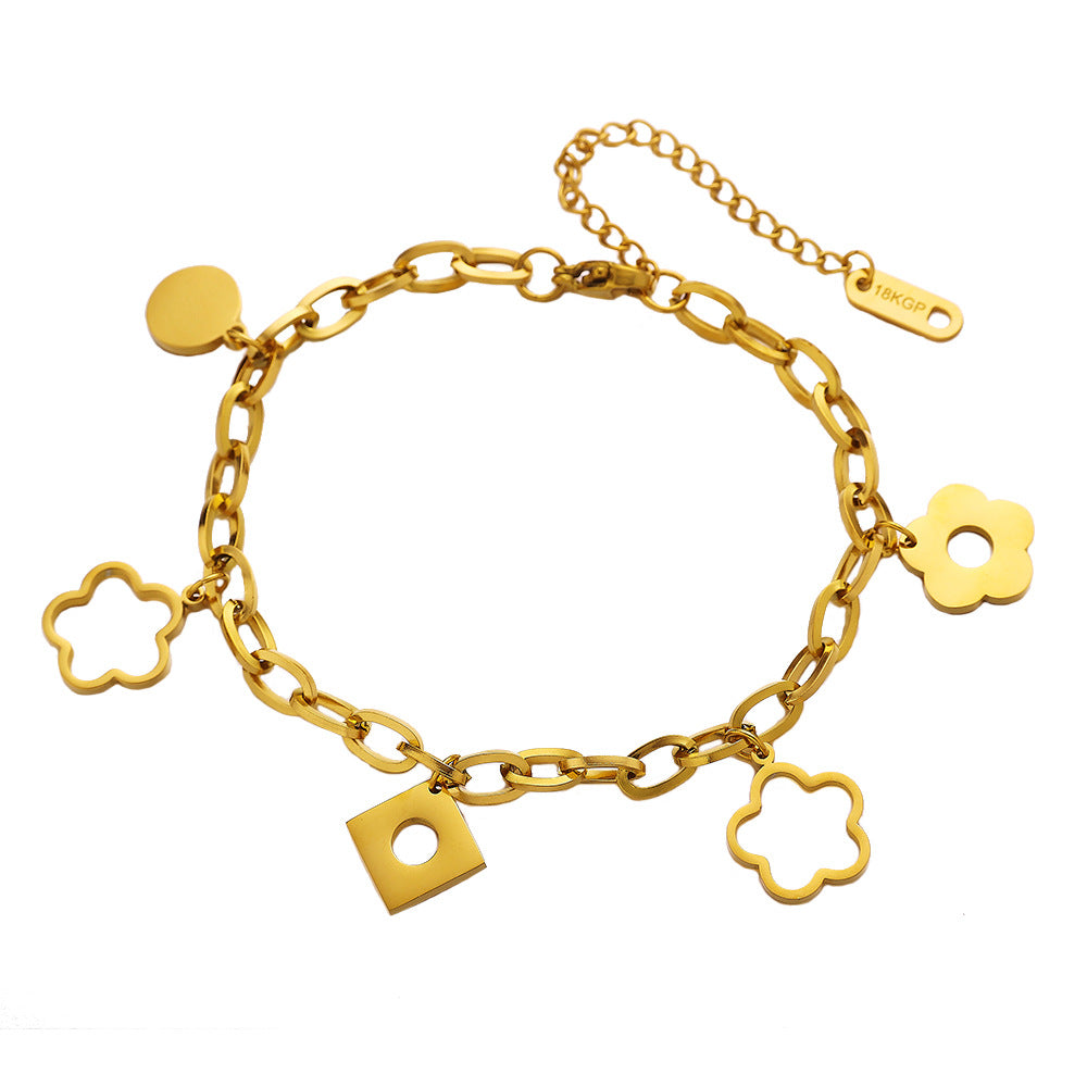 Wholesale Vintage Five-leaf Flower Hollow Titanium Steel Bracelets ACC-BT-DaLang001