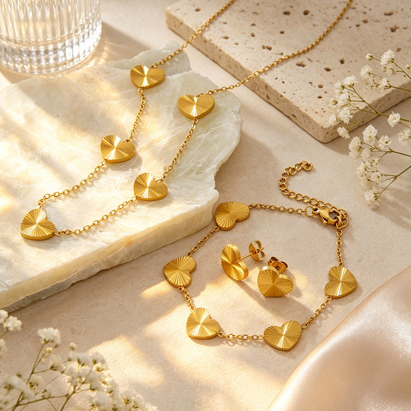 Wholesale Stainless Steel Heart Jewelry Set Earrings Necklace Bracelet for Boutique Resale