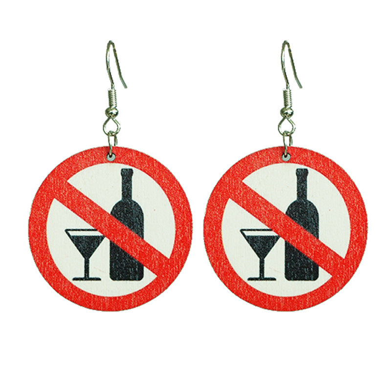 Wholesale 2 Pairs/pack Beer Red Wine Fun Funny Earrings Warning Sign Wooden Earrings ACC-ES-HY086
