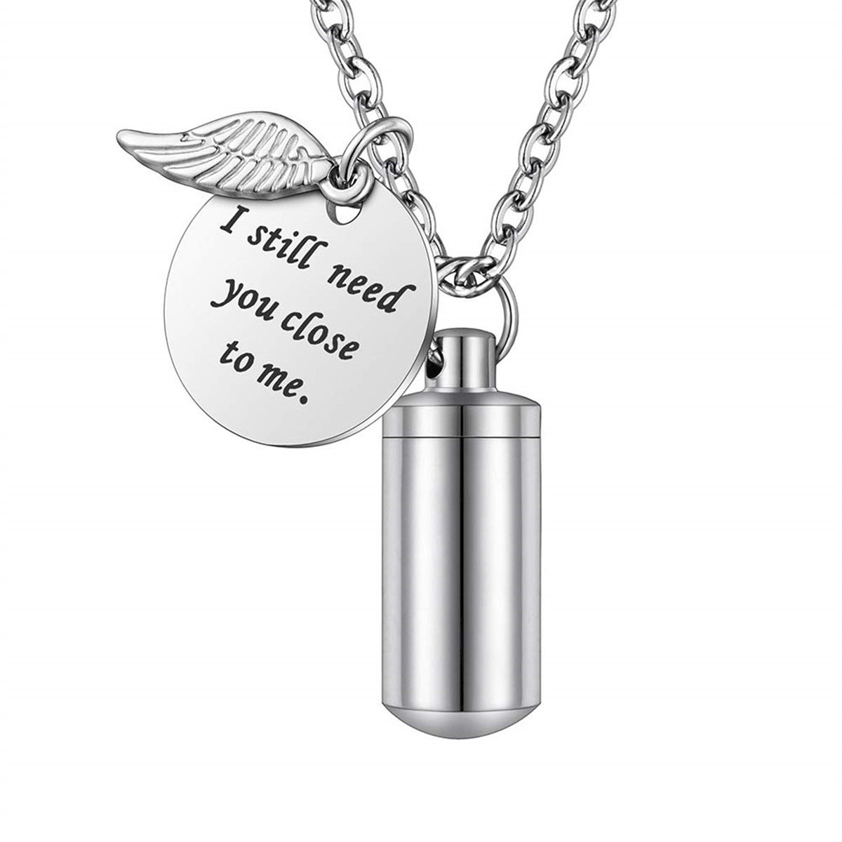Wholesale Stainless Steel Angel Wings Round Pendant Necklace