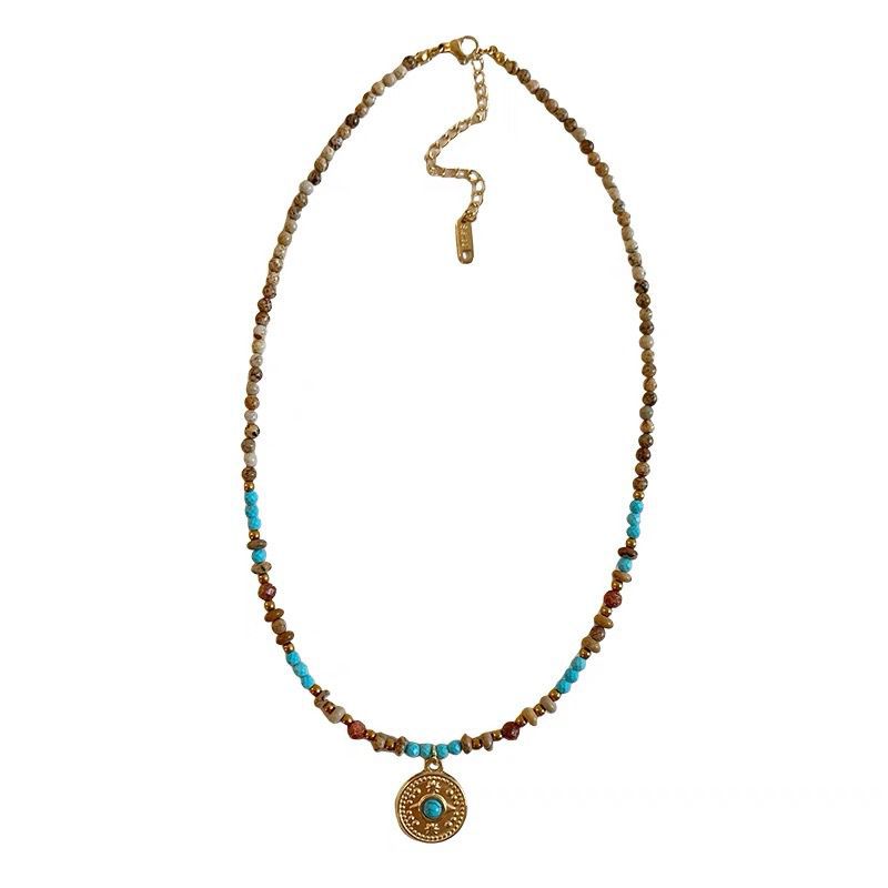Wholesale Natural Stone Turquoise Beaded Pendant Necklace Stylish Clavicle Chain Jewelry Accessory
