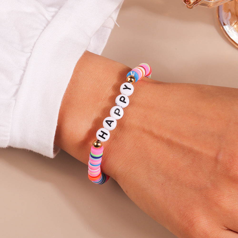 Wholesale Random Soft Pottery HAPPY Letter Bracelet ACC-BT-YueSen004